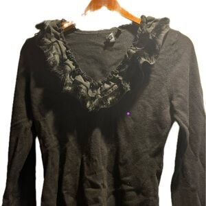 faux fur black collar sleeve stretch sweater Yuka platinum designer top Vintage